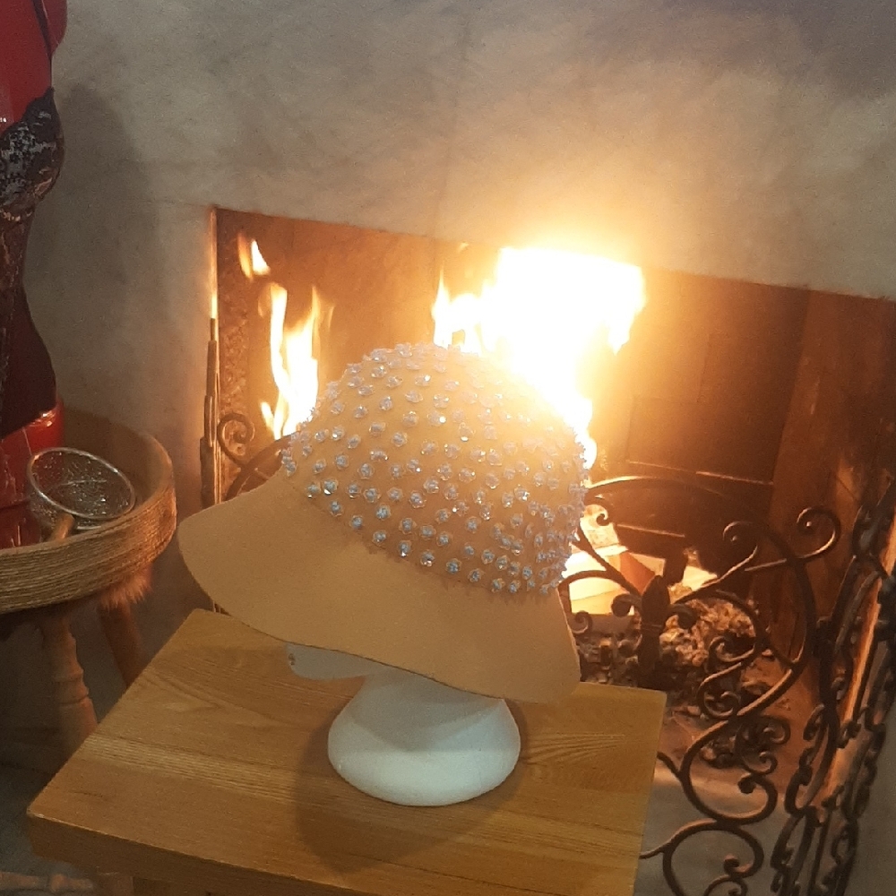 Elegant Tan Beaded Hat